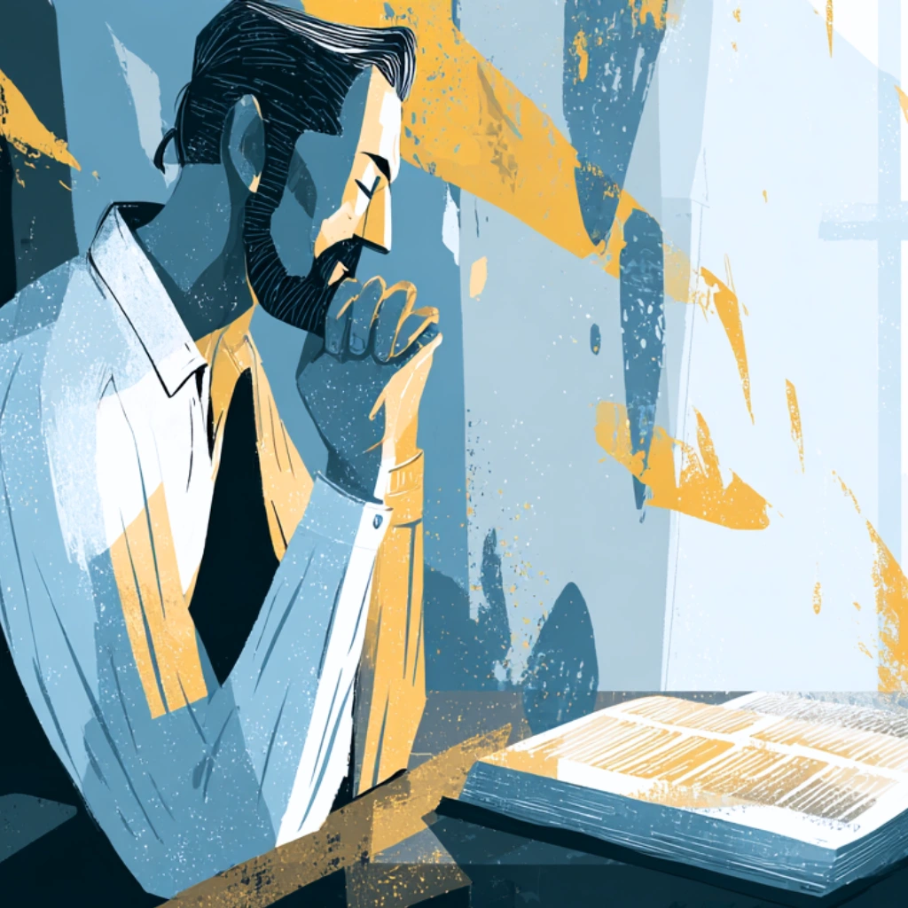 Illustration of a Christian man in quiet reflection by a window, symbolizing the power of restraint and wisdom guided by God’s Word.